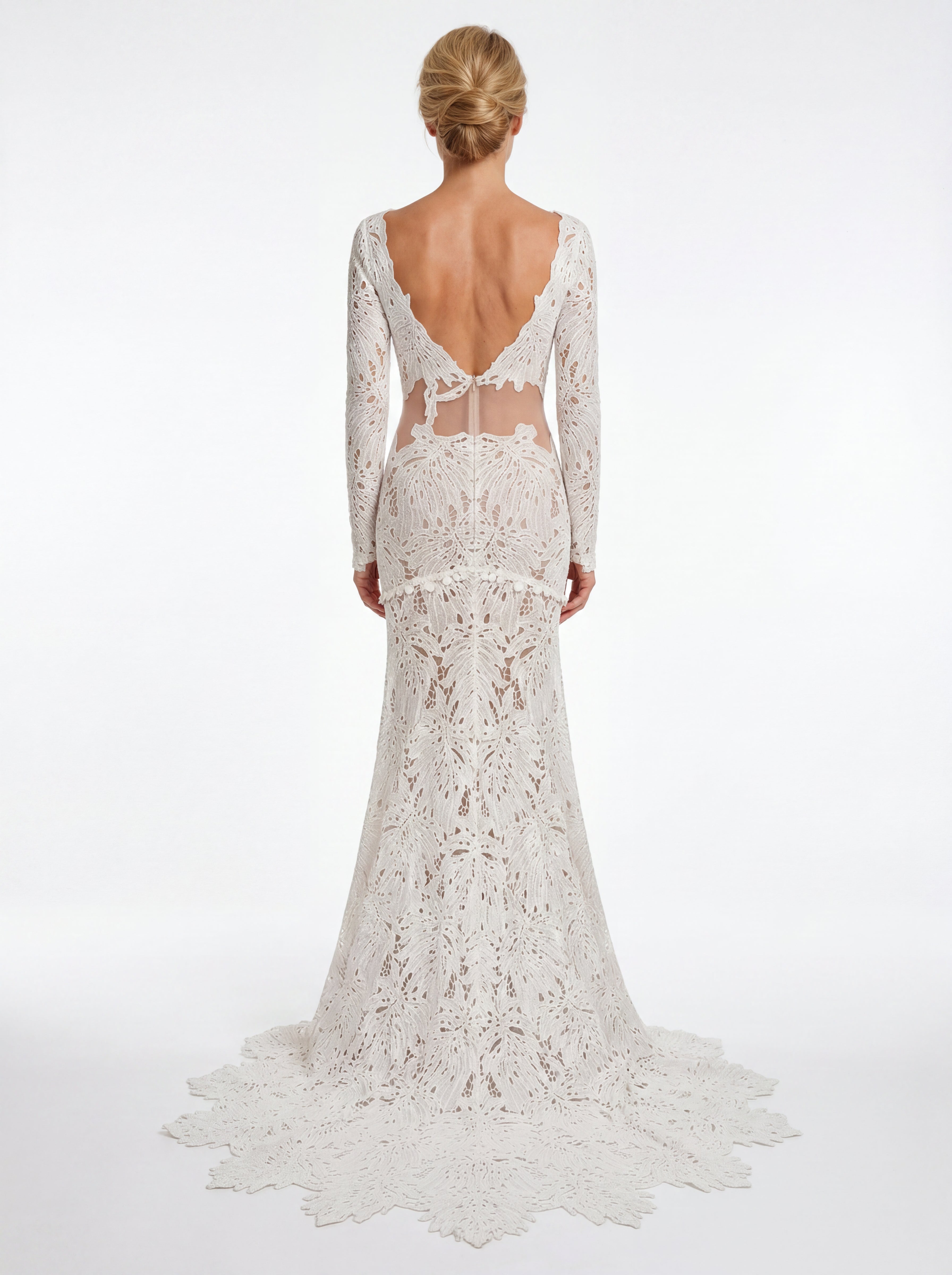 Vintage Hand-Knitted Wedding Dress 26Y-002 - Long Sleeve Backless